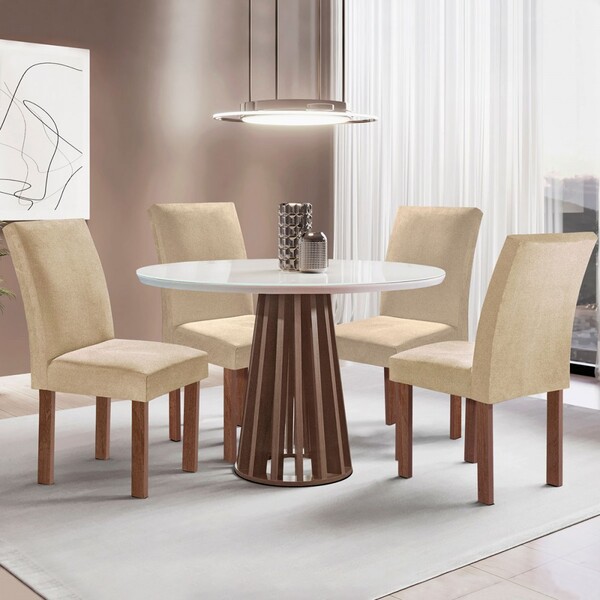 Mesa De Jantar 4 Lugares Kansas/canela Com Vidro Chocolate/of