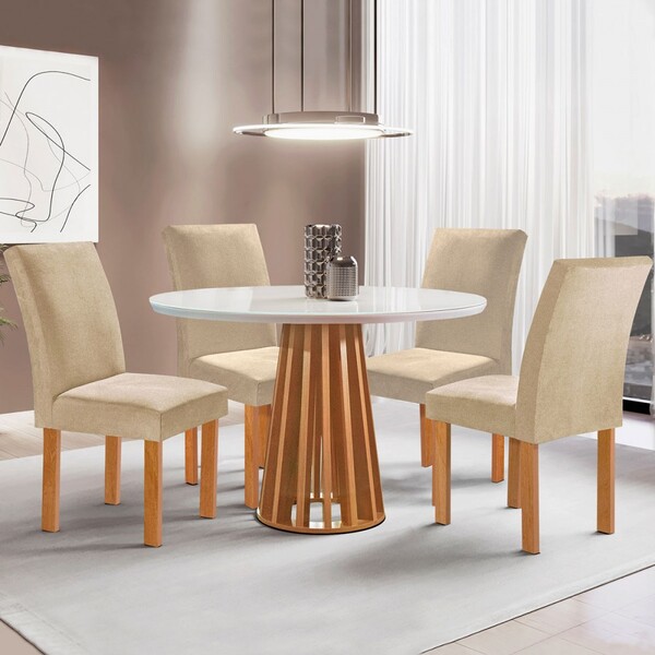 Mesa De Jantar 4 Lugares Kansas/canela Com Vidro Cinamomo/off