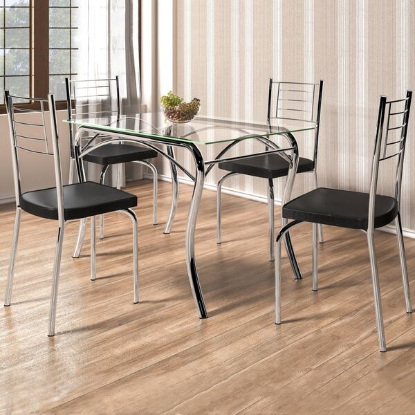 Mesa De Jantar 4 Lugares Lion Juliana Cromado/preto - Art Pan