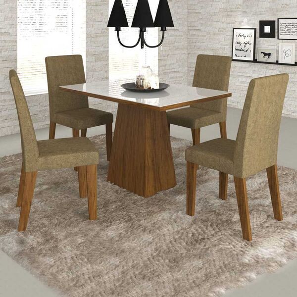 Mesa De Jantar 4 Lugares Merengue Com Vidro Branco11573 Seda/