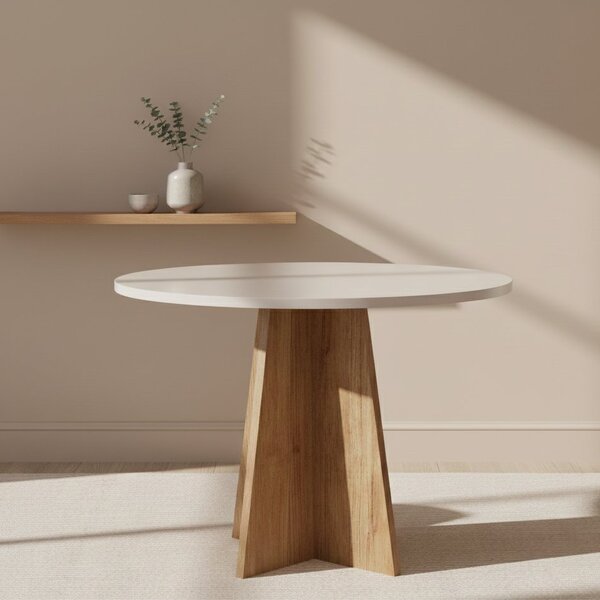 Mesa De Jantar 4 Lugares Redonda Tampo Em Mdf Chilli Mel/blon