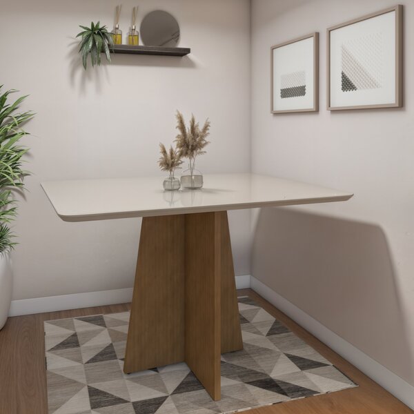 Mesa De Jantar 4 Lugares Retangular Tampo Vidro/mdf Jade Cina