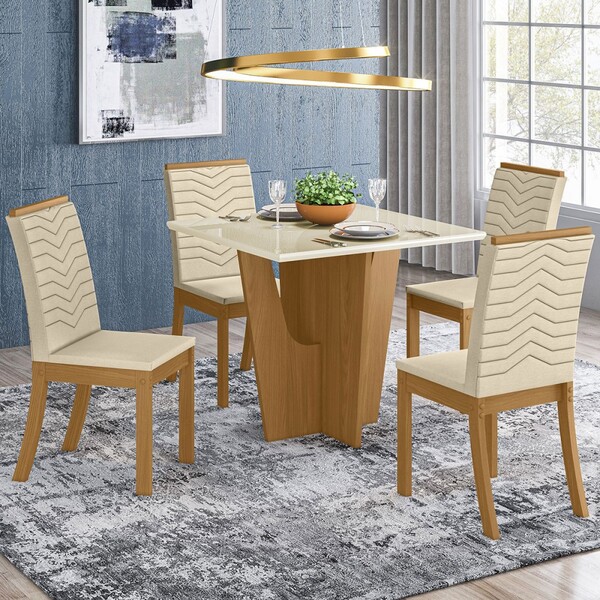 Mesa De Jantar 4 Lugares Scarlett Com Vidro Nature/off White/