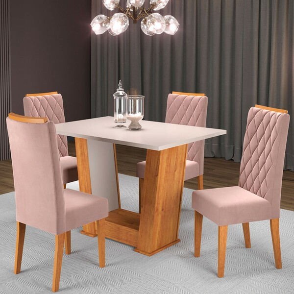 Mesa De Jantar 4 Lugares Squash Mel/blonde/veludo Rosa - Vier