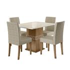 Mesa De Jantar 4 Lugares Tampo Com Vidro Modena Carvalho Off-