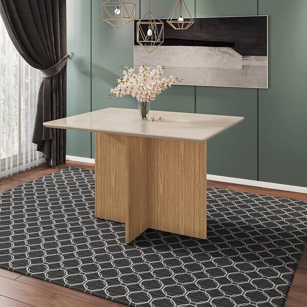 Mesa De Jantar 4 Lugares Tampo Vidro E Mdf 120cm Lisboa Casa