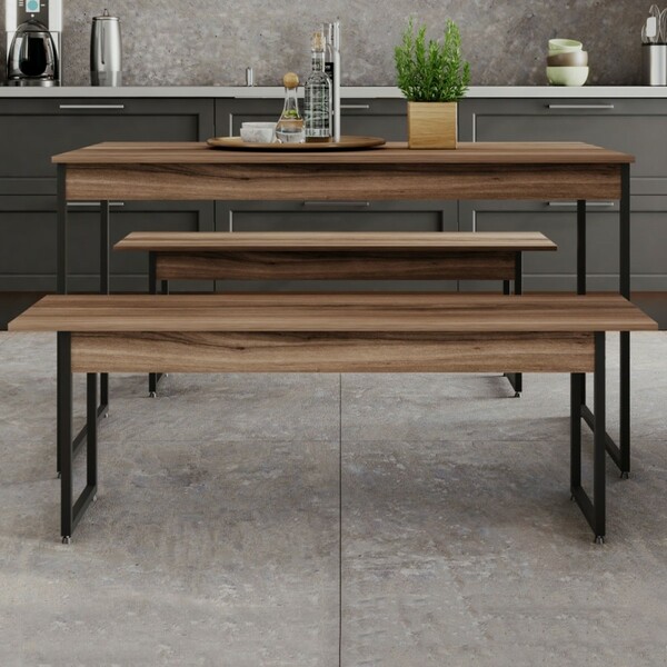 Mesa De Jantar 4 Lugares Tub Nogal/preto - Compace