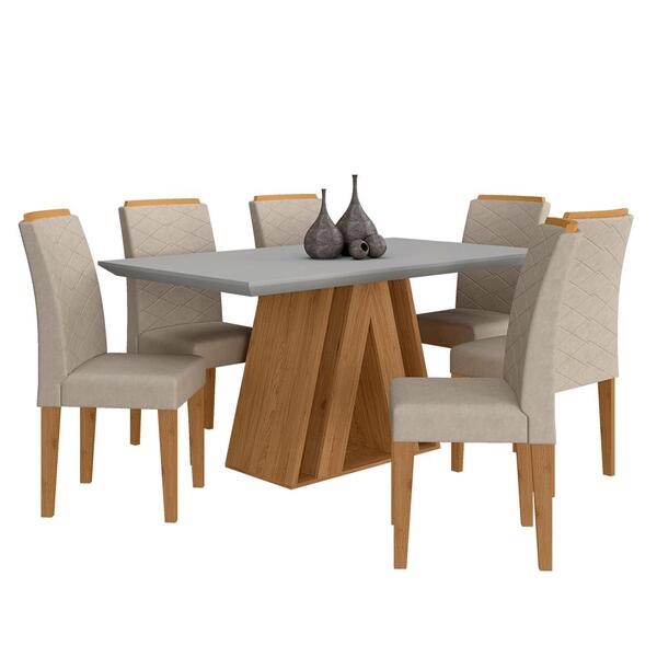 Mesa De Jantar 6 Cadeiras 1,60 Ravena Cinam/off Wh/bege - M.