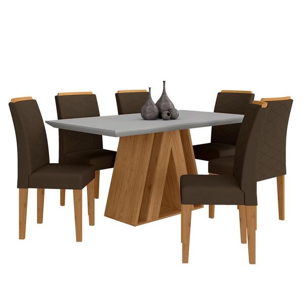 Mesa De Jantar 6 Cadeiras 1,60 Ravena Cinamo/off/marrom - M.