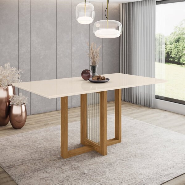 Mesa De Jantar 6 Lugares 160cm Tampo Em Mdf Canto Reto Natalí