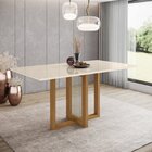 Mesa De Jantar 6 Lugares 160cm Tampo Mdf E Vidro Canto Reto N