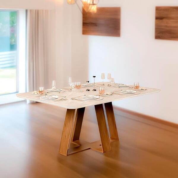 Mesa De Jantar 6 Lugares 170 Cm Tampo Mdf Freijó Quartzo Kyli