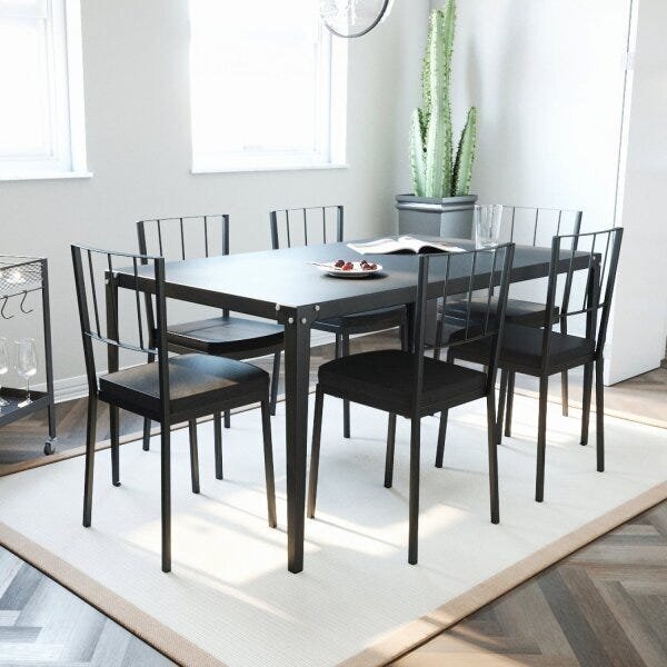 Mesa De Jantar 6 Lugares Aço 160x90cm Rio Preto