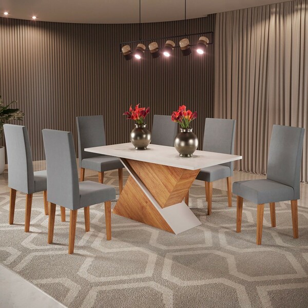 Mesa De Jantar 6 Lugares Adele Mel/blonde/veludo Cinza - Vier