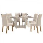 Mesa De Jantar 6 Lugares Apogeu Com Vidro Off White/amêndoa C