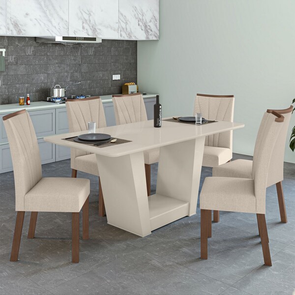 Mesa De Jantar 6 Lugares Apogeu Com Vidro Off White/imbuia Cl