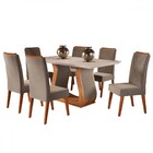 Mesa De Jantar 6 Lugares Arkansas Com Vidro Mel/pérola/off Wh