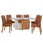 Mesa De Jantar 6 Lugares Astrid Vênus Com Vidro Amêndoa Clean