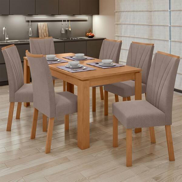 Mesa De Jantar 6 Lugares Athenas Apogeu Amêndoa Clean/suede A
