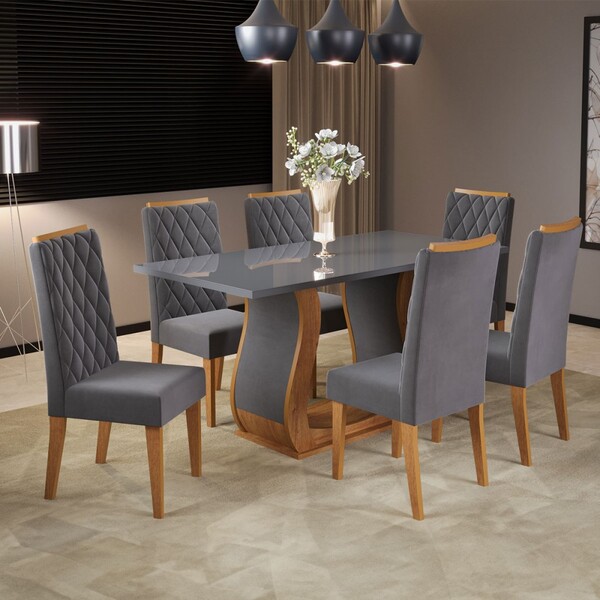 Mesa De Jantar 6 Lugares Brusque Mel/grafite/veludo Grafite -