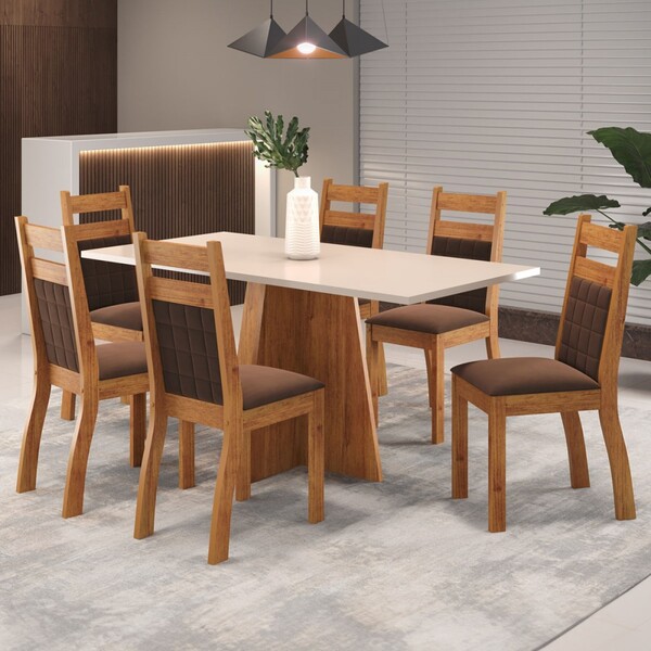 Mesa De Jantar 6 Lugares Click Mel/blonde/bombom - Viero Móve