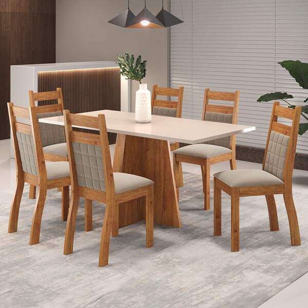 Mesa De Jantar 6 Lugares Click Mel/blonde/perola - Viero Móve