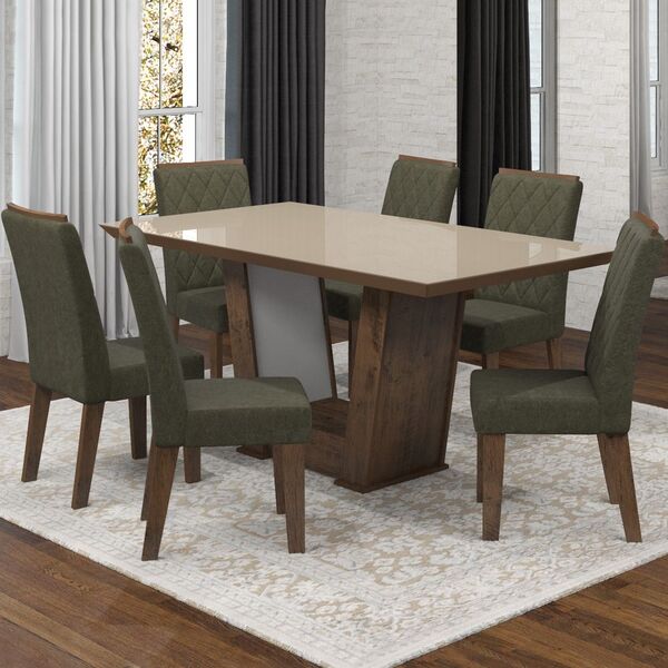 Mesa De Jantar 6 Lugares Condessa Nogueira/camurça/bronze- Vi