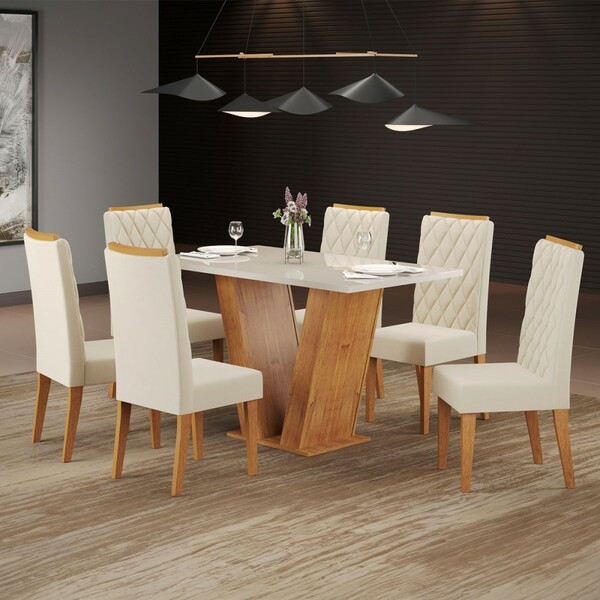 Mesa De Jantar 6 Lugares Constantine Mel/off White/veludo Pas