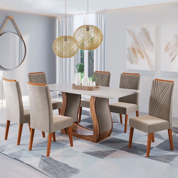 Mesa De Jantar 6 Lugares Corsa Imbuia/blonde/veludo Perola -