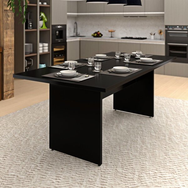 Mesa De Jantar 6 Lugares Cozinha 200x100cm Mdp Preto