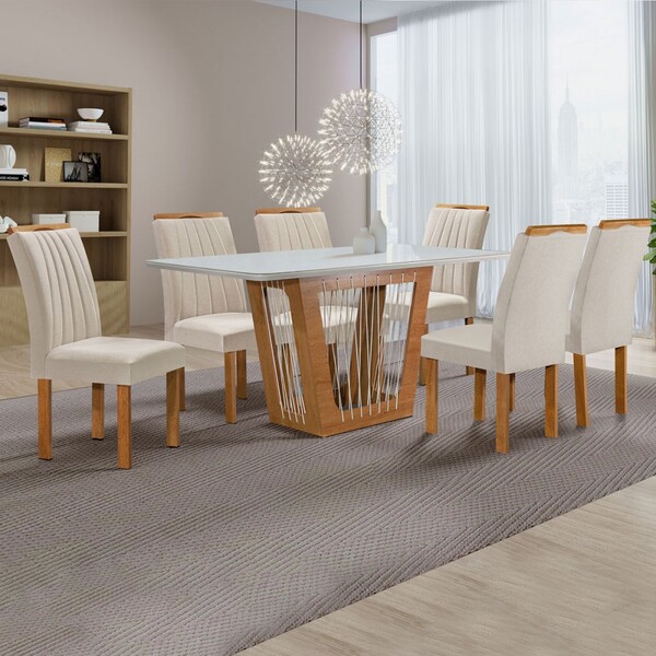 Mesa De Jantar 6 Lugares Cuenca/arizona Com Vidro Cinamomo/of