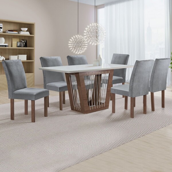 Mesa De Jantar 6 Lugares Cuenca/canela Com Vidro Chocolate/of