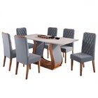 Mesa De Jantar 6 Lugares Dallas Imbuia/blonde/veludo Cinza -