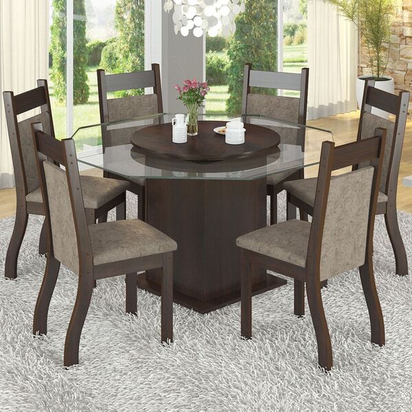 Mesa De Jantar 6 Lugares Diandra Nogueira/dakota - Viero Móve