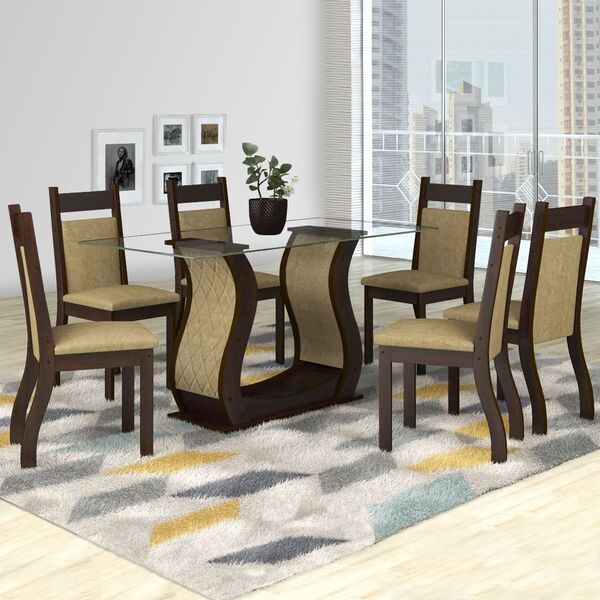 Mesa De Jantar 6 Lugares Dona Nogueira/areia - Viero Móveis