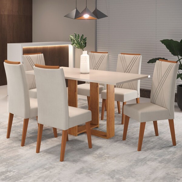 Mesa De Jantar 6 Lugares Fama Mel/blonde/marfim - Viero Móveis