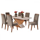 Mesa De Jantar 6 Lugares Hanói Com Vidro Mel/off White/pérola