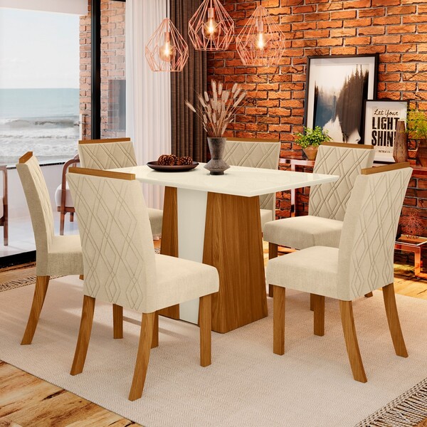 Mesa De Jantar 6 Lugares Keltin Nature/off Whitte/linho - Bci