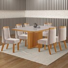 Mesa De Jantar 6 Lugares Kiev Com Vidro Cinamomo/linho Bege -
