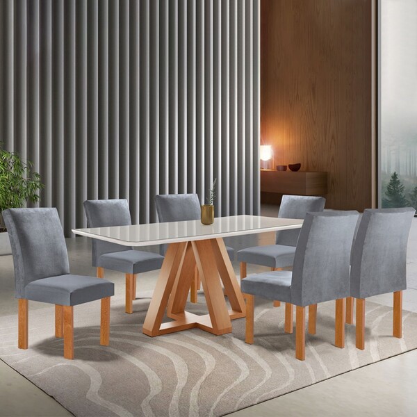Mesa De Jantar 6 Lugares Kyra/canela Com Vidro Cinamomo/off W