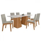 Mesa De Jantar 6 Lugares Luxor Atla Com Vidro Ripado Amêndoa