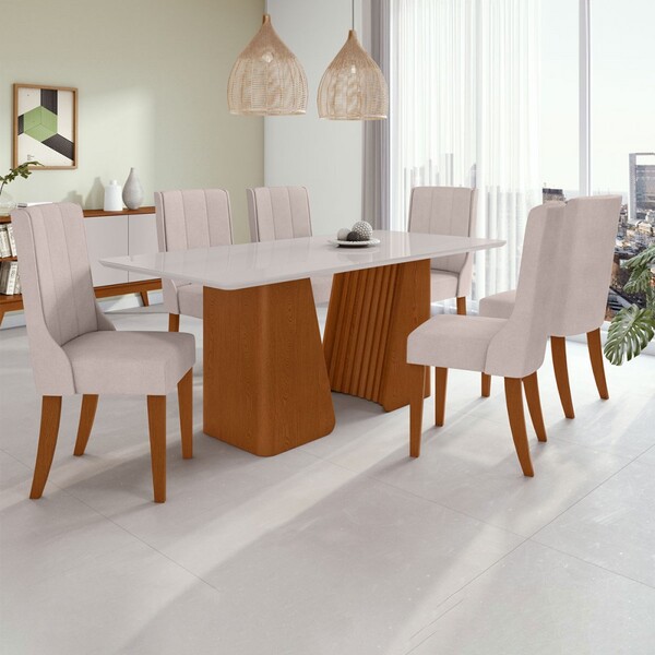 Mesa De Jantar 6 Lugares Luxor Celina Com Vidro Ripado Frassi