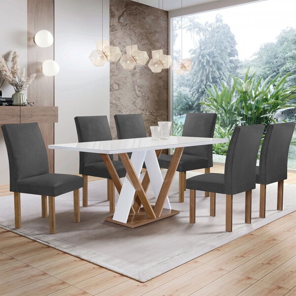 Mesa De Jantar 6 Lugares Manuela Canela Com Vidro Chocolate/o