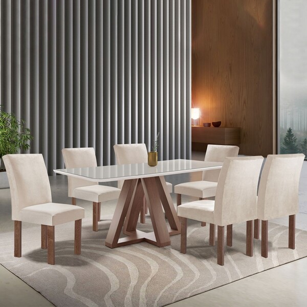 Mesa De Jantar 6 Lugares Montreal Com Vidro Chocolate/off Whi