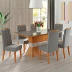 Mesa De Jantar 6 Lugares Nashville Com Vidro Mel/veludo Cinza