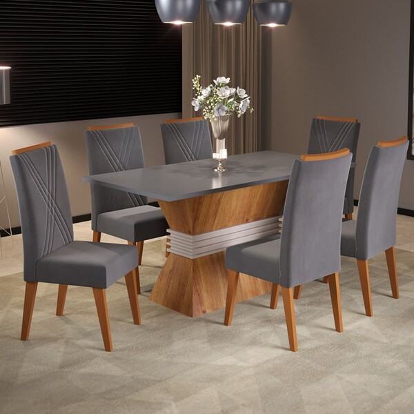 Mesa De Jantar 6 Lugares Pantheon Mel/cinza/grafite - Panoram