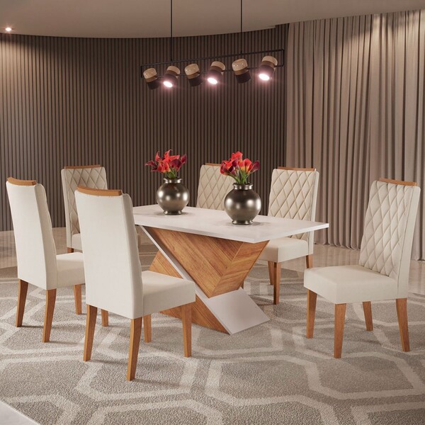 Mesa De Jantar 6 Lugares Poliana Mel/blonde/nude - Panorama M