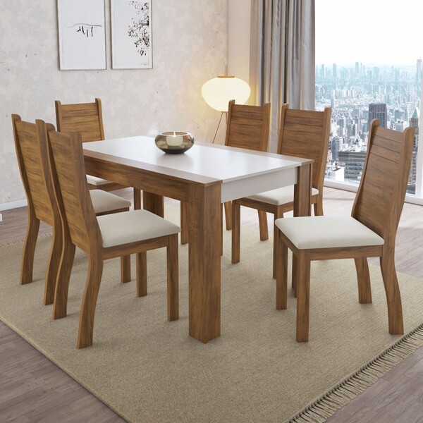 Mesa De Jantar 6 Lugares Promesse Seda/blonde/nude - Viero Mó