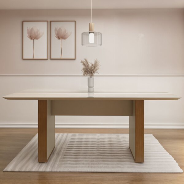 Mesa De Jantar 6 Lugares Retangular 180cm Tampo Vidro/mdf Jul