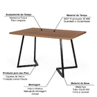 Mesa De Jantar 6 Lugares Retangular 180x90 Industrial Rigo No